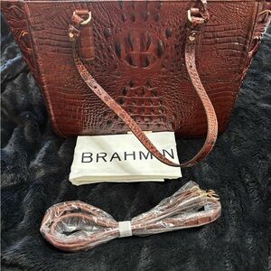 Brahmin Rich Brown Embossed Shoulder Bag